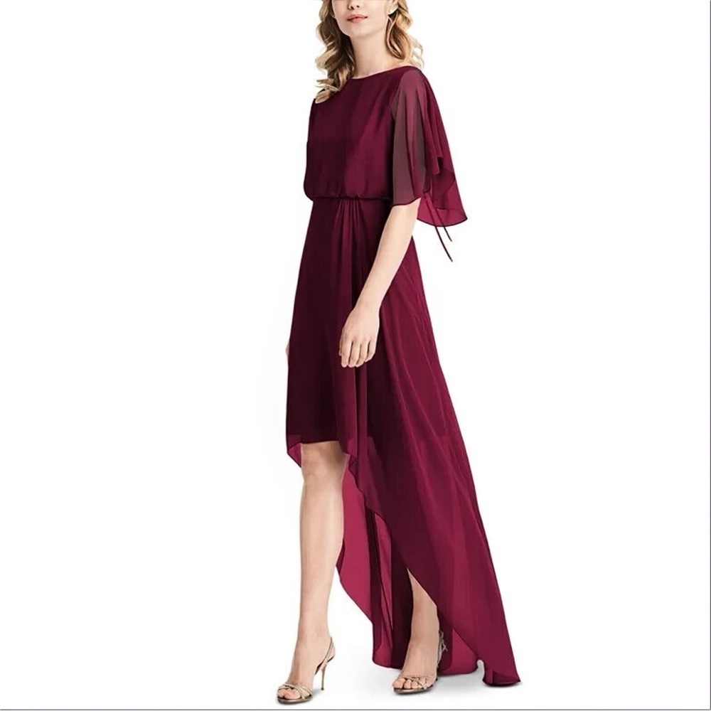 NWT Jenny Packham Bridesmaids ‘Flutter-Sleeve High-Low Gown’ in “Cabernet” Sz 0